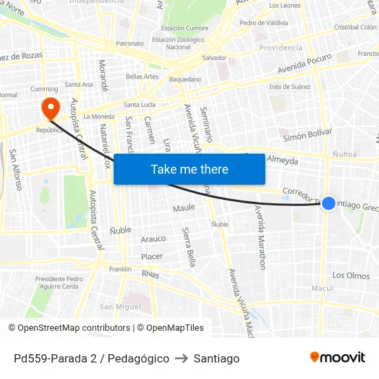 Pd559-Parada 2 / Pedagógico to Santiago map