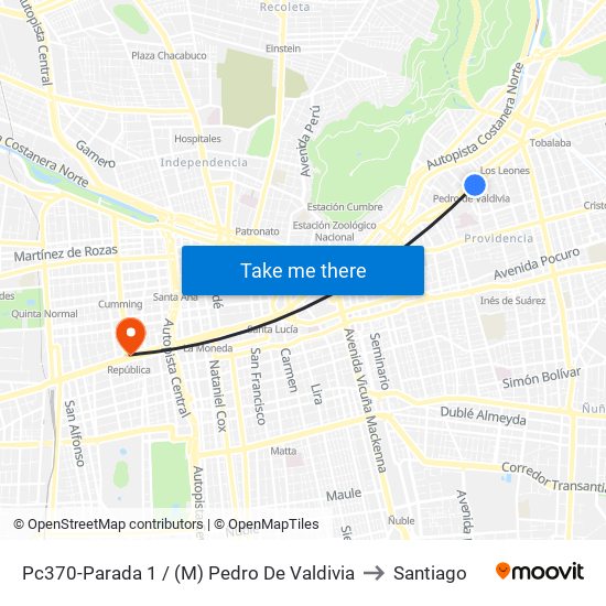 Pc370-Parada 1 / (M) Pedro De Valdivia to Santiago map