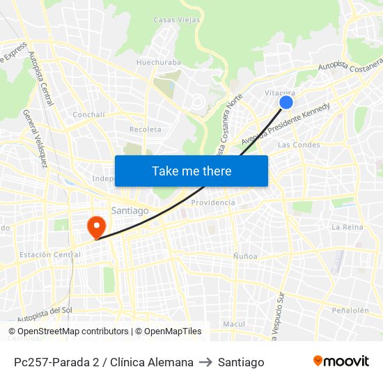 Pc257-Parada 2 / Clínica Alemana to Santiago map