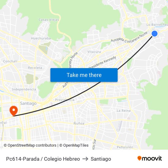 Pc614-Parada / Colegio Hebreo to Santiago map