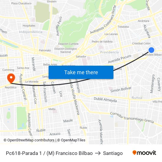 Pc618-Parada 1 / (M) Francisco Bilbao to Santiago map