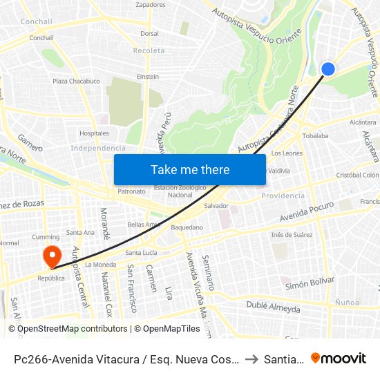Pc266-Avenida Vitacura / Esq. Nueva Costanera to Santiago map