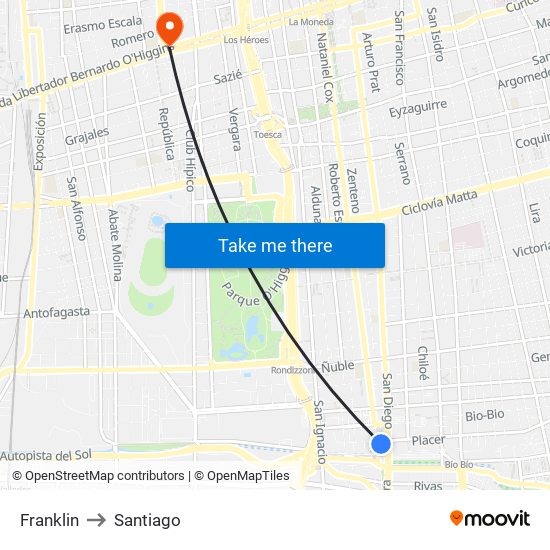 Franklin to Santiago map