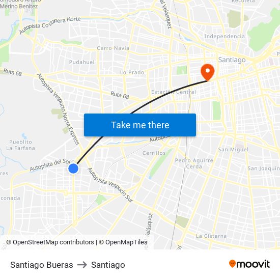 Santiago Bueras to Santiago map
