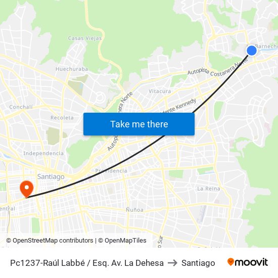 Pc1237-Raúl Labbé / Esq. Av. La Dehesa to Santiago map