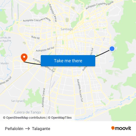 Peñalolén to Talagante map