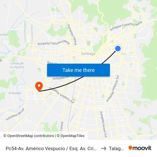Pc54-Av. Américo Vespucio / Esq. Av. Cristóbal Colón to Talagante map