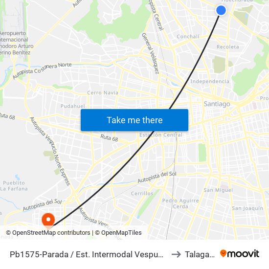 Pb1575-Parada / Est. Intermodal Vespucio Norte to Talagante map