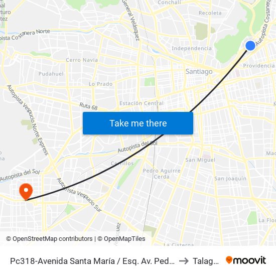 Pc318-Avenida Santa María / Esq. Av. Pedro De Valdivia to Talagante map