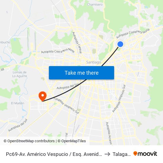 Pc69-Av. Américo Vespucio / Esq. Avenida Vitacura to Talagante map