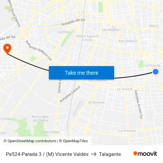 Pe524-Parada 3 / (M) Vicente Valdés to Talagante map