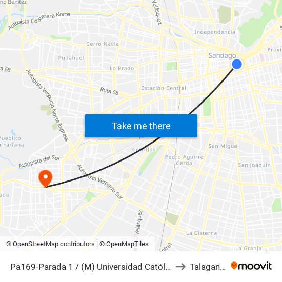 Pa169-Parada 1 / (M) Universidad Católica to Talagante map