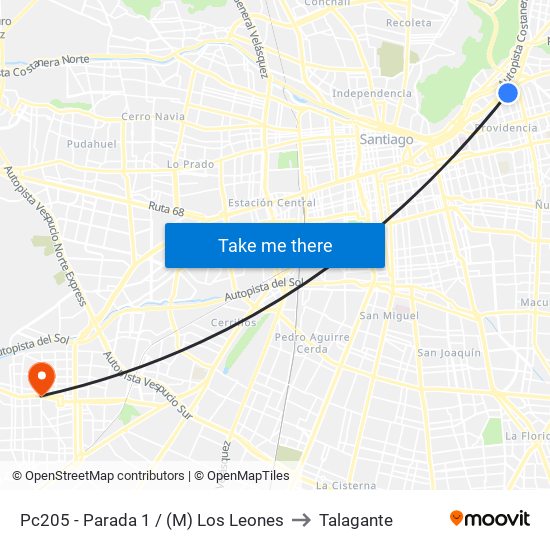 Pc205 - Parada 1 / (M) Los Leones to Talagante map