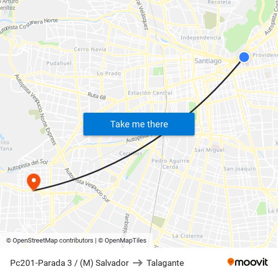 Pc201-Parada 3 / (M) Salvador to Talagante map