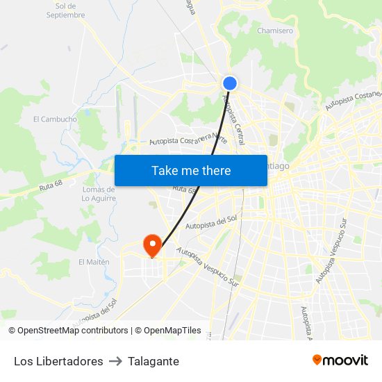 Los Libertadores to Talagante map