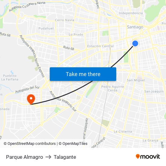 Parque Almagro to Talagante map