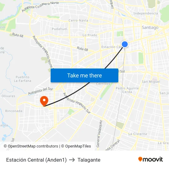 Estación Central (Anden1) to Talagante map