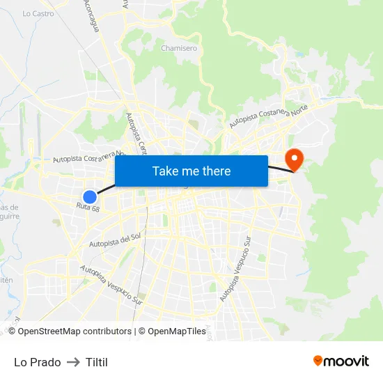 Lo Prado to Tiltil map