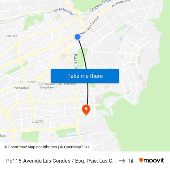 Pc115-Avenida Las Condes / Esq. Psje. Las Condes to Tiltil map