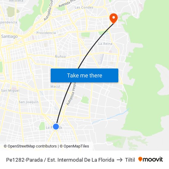 Pe1282-Parada / Est. Intermodal De La Florida to Tiltil map