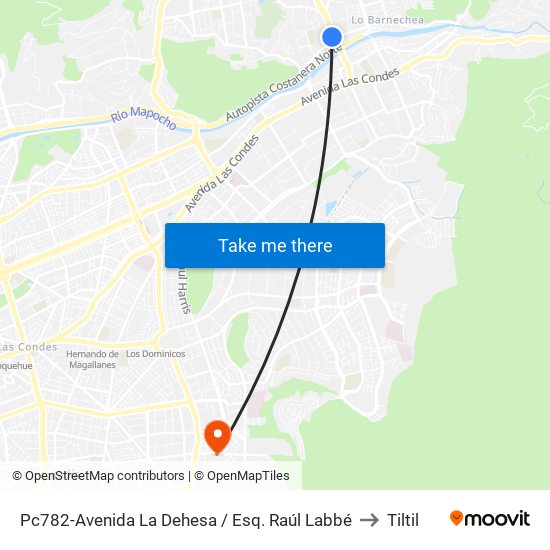 Pc782-Avenida La Dehesa / Esq. Raúl Labbé to Tiltil map