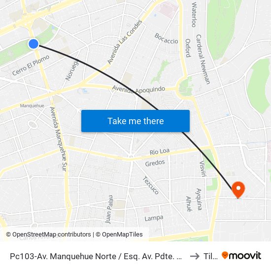 Pc103-Av. Manquehue Norte / Esq. Av. Pdte. Riesco to Tiltil map