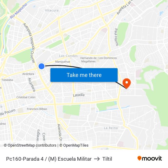 Pc160-Parada 4 / (M) Escuela Militar to Tiltil map