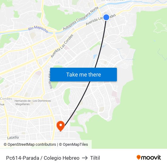 Pc614-Parada / Colegio Hebreo to Tiltil map