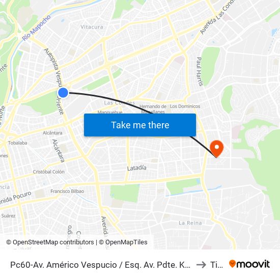 Pc60-Av. Américo Vespucio / Esq. Av. Pdte. Kennedy to Tiltil map