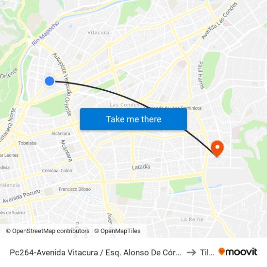 Pc264-Avenida Vitacura / Esq. Alonso De Córdova to Tiltil map