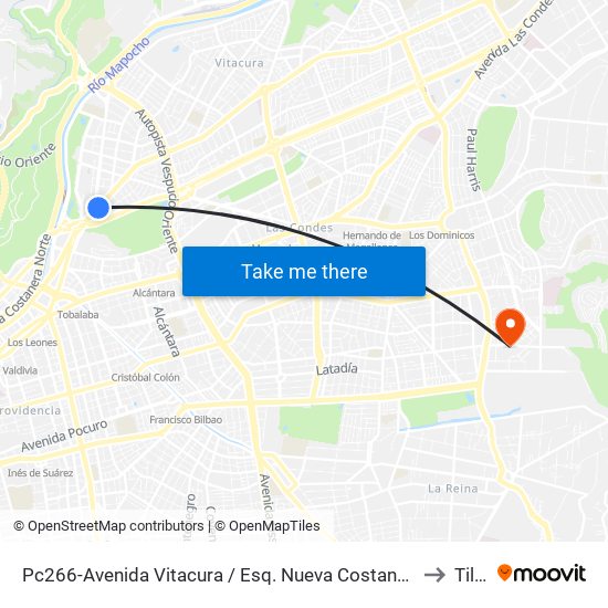 Pc266-Avenida Vitacura / Esq. Nueva Costanera to Tiltil map
