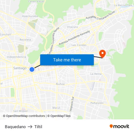 Baquedano to Tiltil map