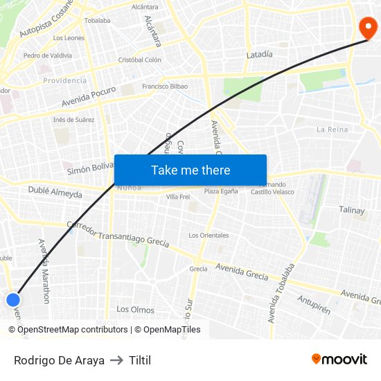 Rodrigo De Araya to Tiltil map