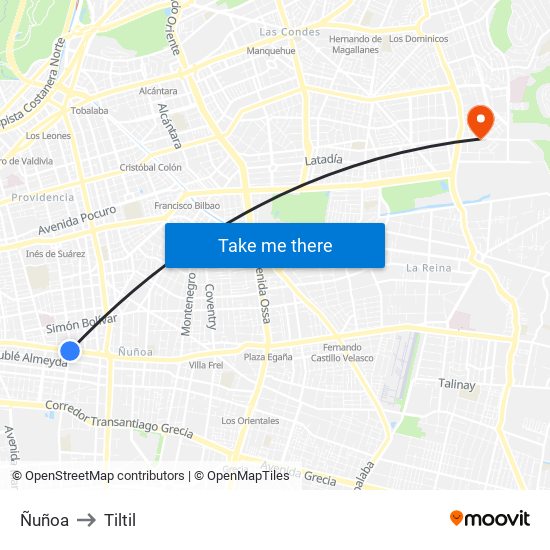 Ñuñoa to Tiltil map