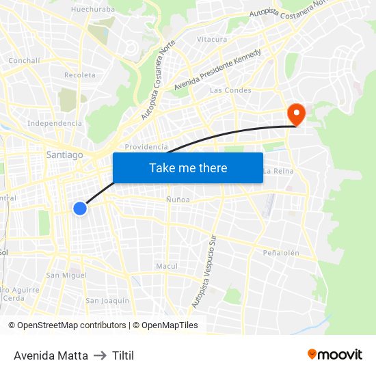 Avenida Matta to Tiltil map