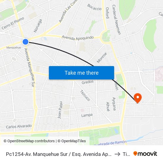 Pc1254-Av. Manquehue Sur / Esq. Avenida Apoquindo to Tiltil map