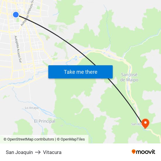 San Joaquín to Vitacura map