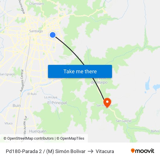 Pd180-Parada 2 / (M) Simón Bolívar to Vitacura map