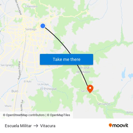 Escuela Militar to Vitacura map