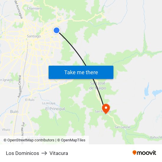 Los Dominicos to Vitacura map
