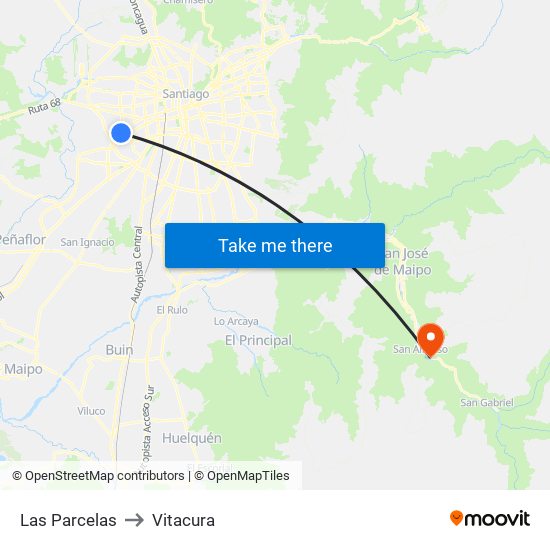 Las Parcelas to Vitacura map