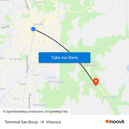 Terminal San Borja to Vitacura map