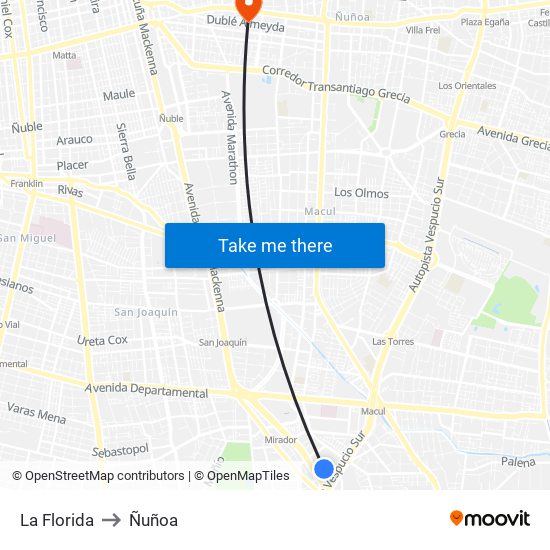 La Florida to Ñuñoa map