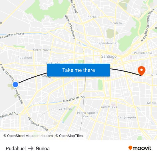 Pudahuel to Ñuñoa map