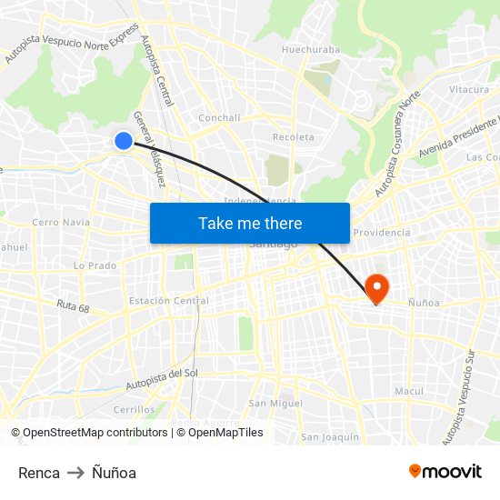 Renca to Ñuñoa map