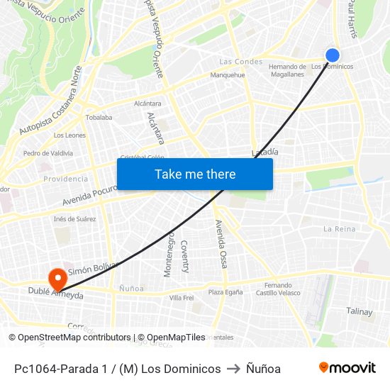 Pc1064-Parada 1 / (M) Los Dominicos to Ñuñoa map