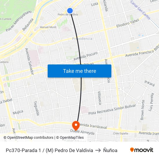 Pc370-Parada 1 / (M) Pedro De Valdivia to Ñuñoa map
