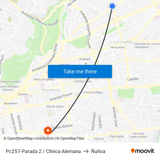 Pc257-Parada 2 / Clínica Alemana to Ñuñoa map