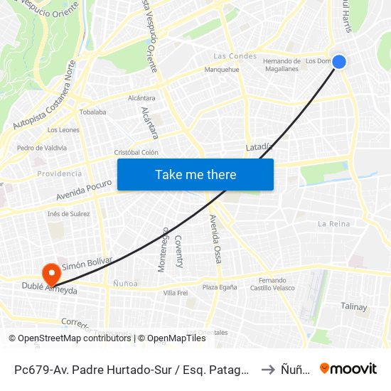 Pc679-Av. Padre Hurtado-Sur / Esq. Patagonia to Ñuñoa map
