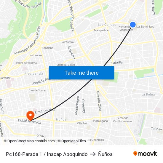Pc168-Parada 1 / Inacap Apoquindo to Ñuñoa map